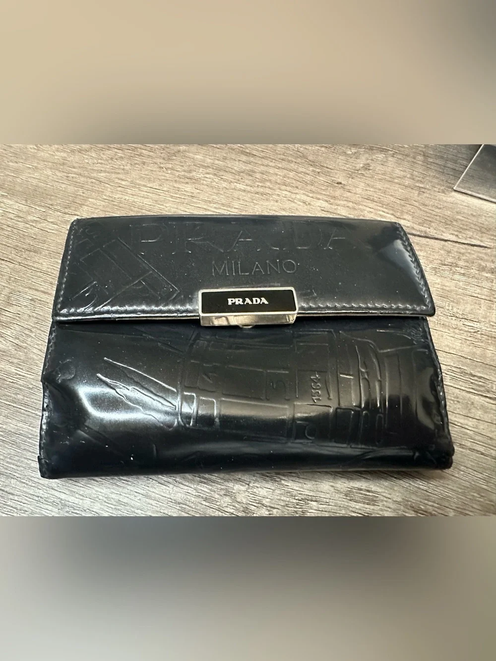 Prada Milano Black Patent Spazzolato Wallet